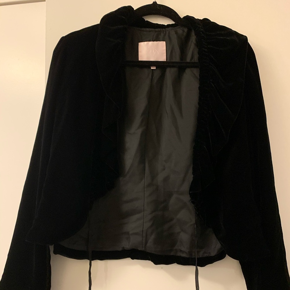 Rebecca Taylor Black velvet blazer with ruffle